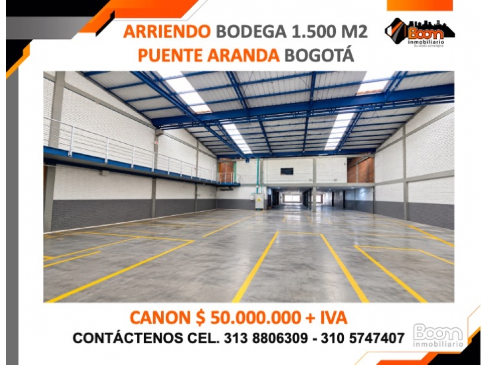 ARRIENDO BODEGA 1.500 M2 PUENTE ARANDA 50 KVA - 1