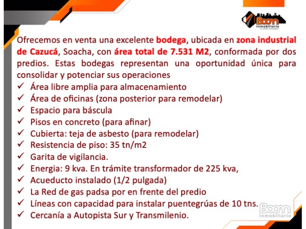 OPORTUNIDAD VENTA BODEGA 7.531 M2 CAZUCÁ - SOACHA - 2