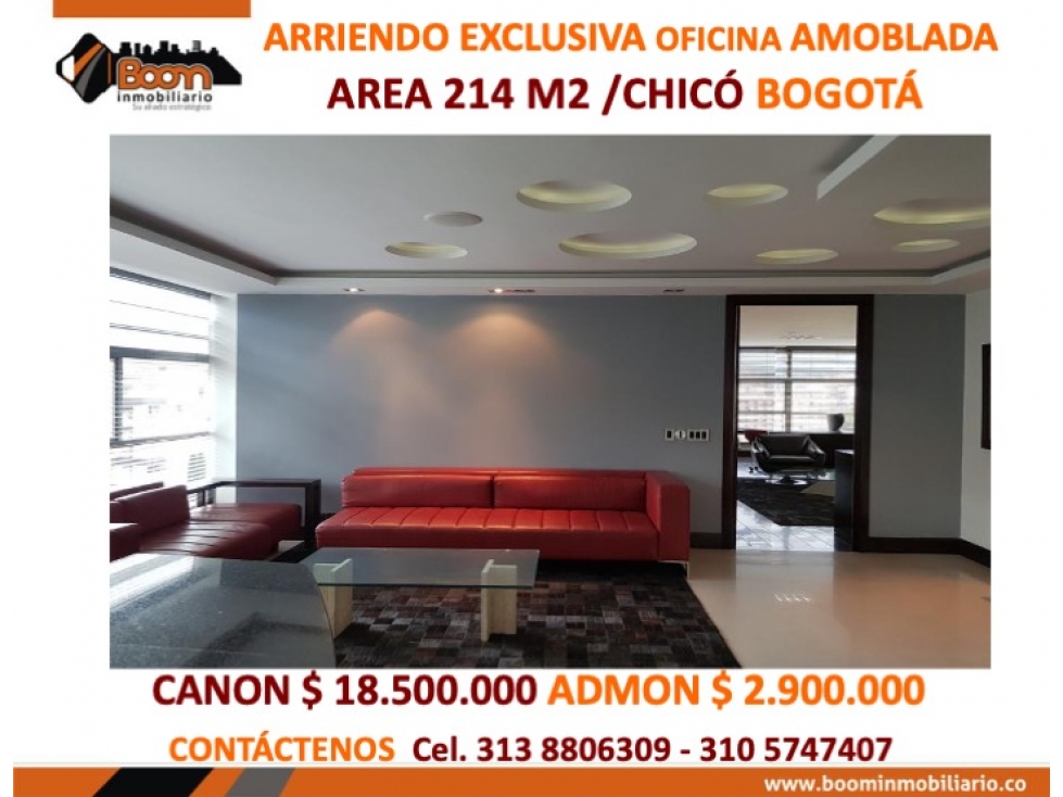 ARRIENDO OFICINA AMOBLADA 214 M2 EN CALLE 94