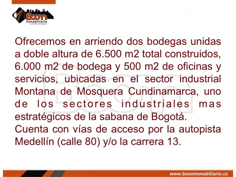 ARRIENDO BODEGA MOSQUERA 6.500 M2 - 2