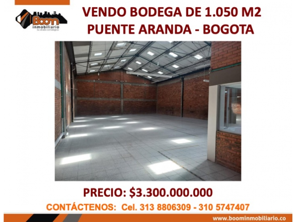 VENDO BODEGA 1.050 M2 PUENTE ARANDA
