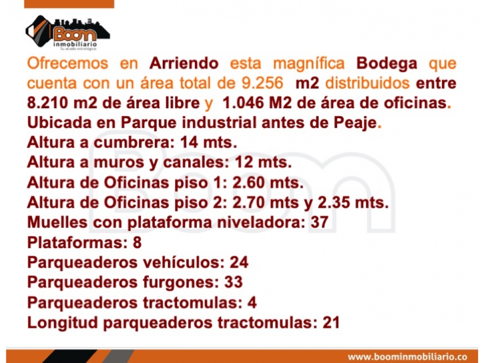 ARRIENDO GRAN BODEGA 9.256 M2 EN SIBERIA - 2