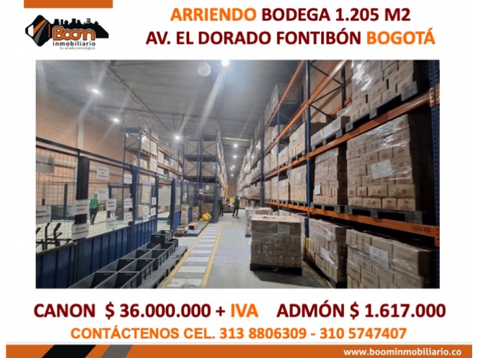 ARRIENDO BODEGA 1.205 M2 EN AV. EL DORADO FONTIBÓN