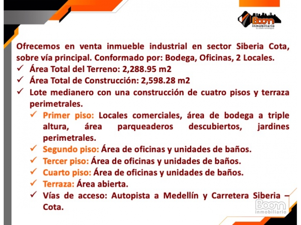 VENTA BODEGA 2.598 M2 COTA - SIBERIA - 2