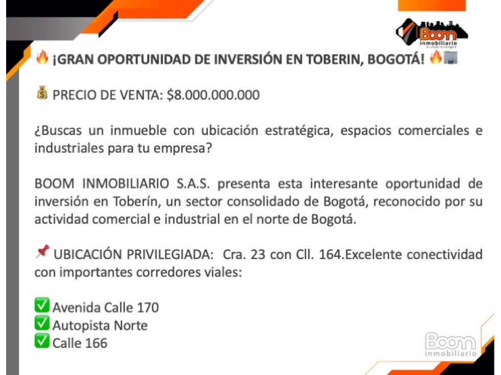 VENTA BODEGA 1.853 M2 TOBERIN - 2