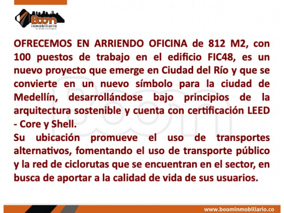 ARRIENDO OFICINA 812 M2 AMOBLADA EN FIC 48 MEDELLIN — foto 2