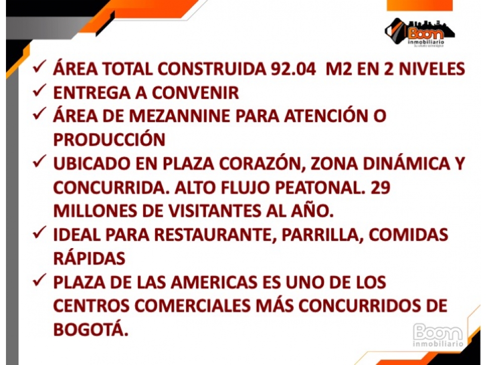 ARRIENDO LOCAL COMIDAS 92 M2 CC. PLAZA DE LAS AMERICAS - 2