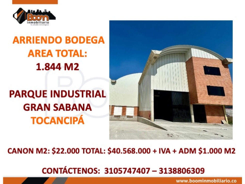 ARRIENDO BODEGA 1.844 M2 TOCANCIPÁ - 1