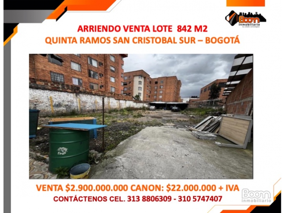 ARRIENDO VENTA LOTE COMERCIAL 842 M2 SAN CRISTOBAL SUR