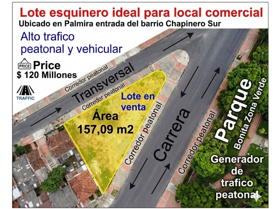 LOTE ESQUINERO COMERCIAL EN VENTA CHAPINERO SUR, PALMIRA