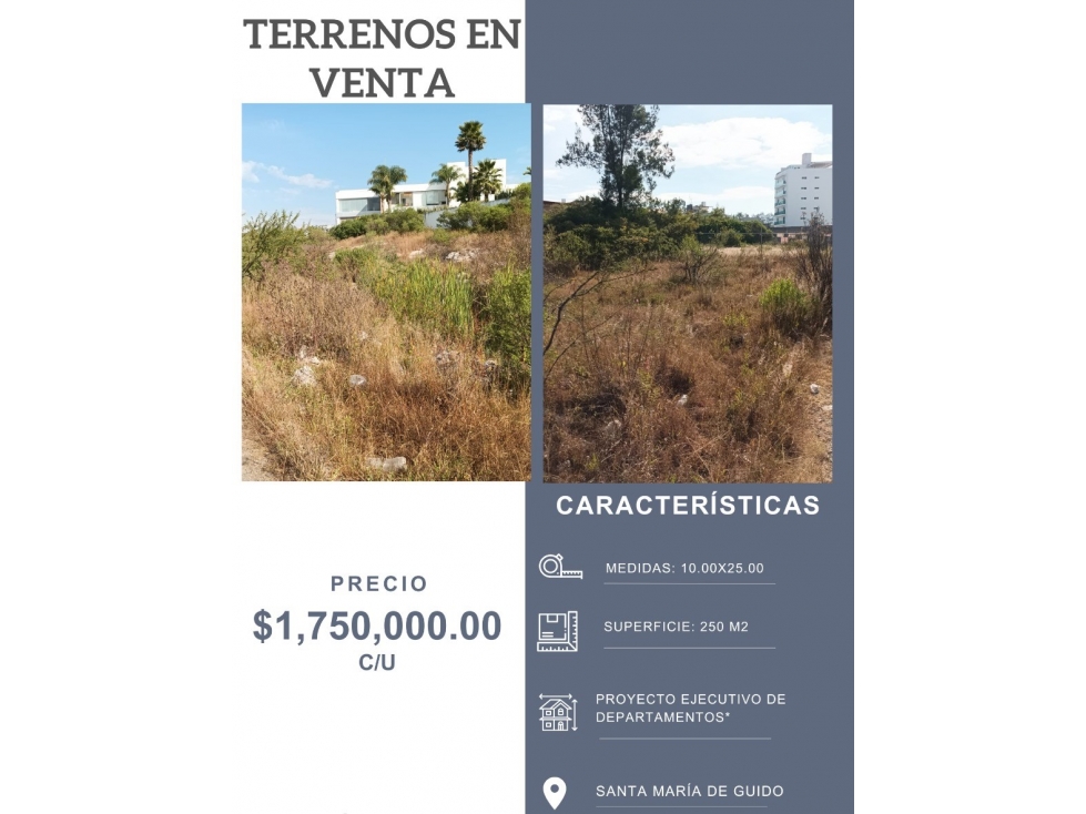 Terreno en venta en Santa Maria, cerca de Altozano 250 m2 $1,750,000 - 2