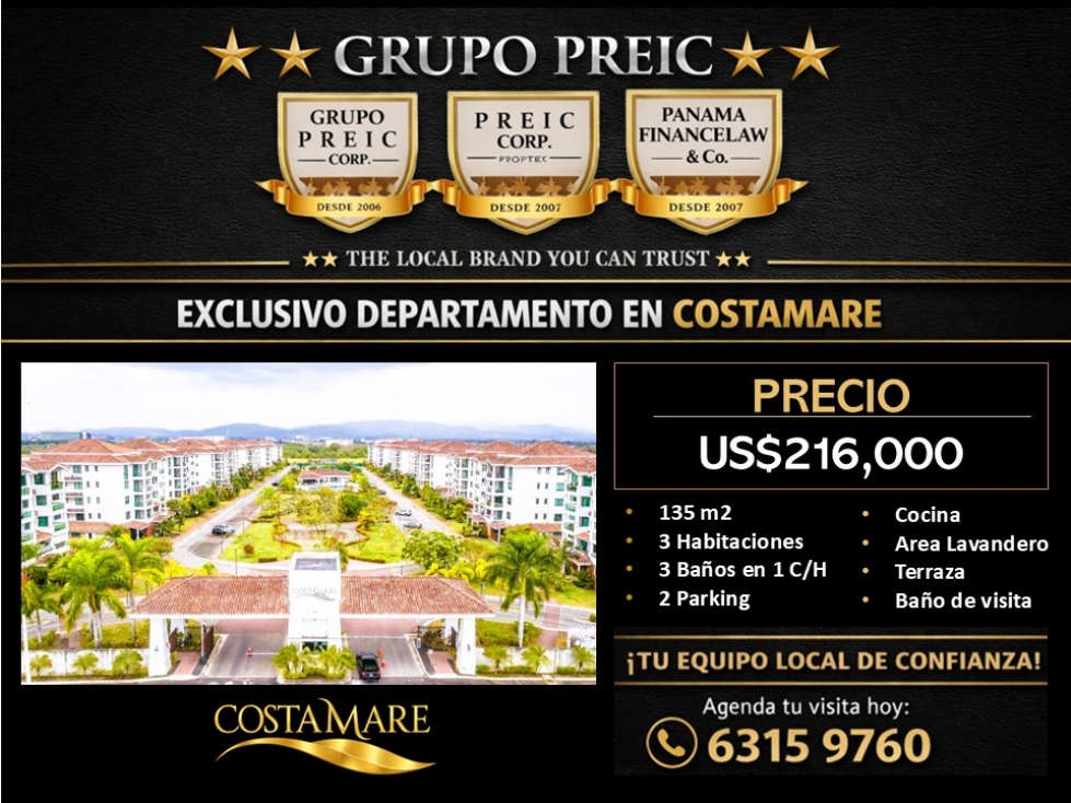VENTA APARTAMENTO DE 135 m2. EN COSTA SUR CIUDAD DE PANAMÁ