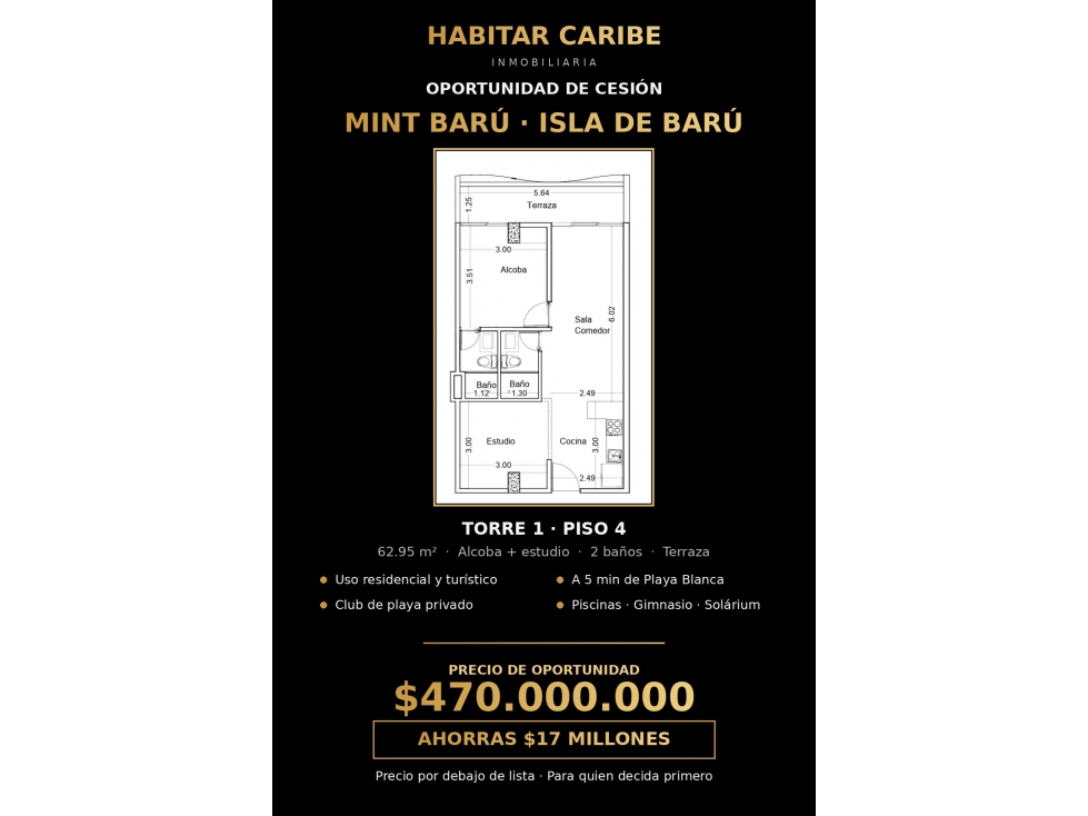 Cesión de Apartamento en Venta en Mint Baru en Cartagena