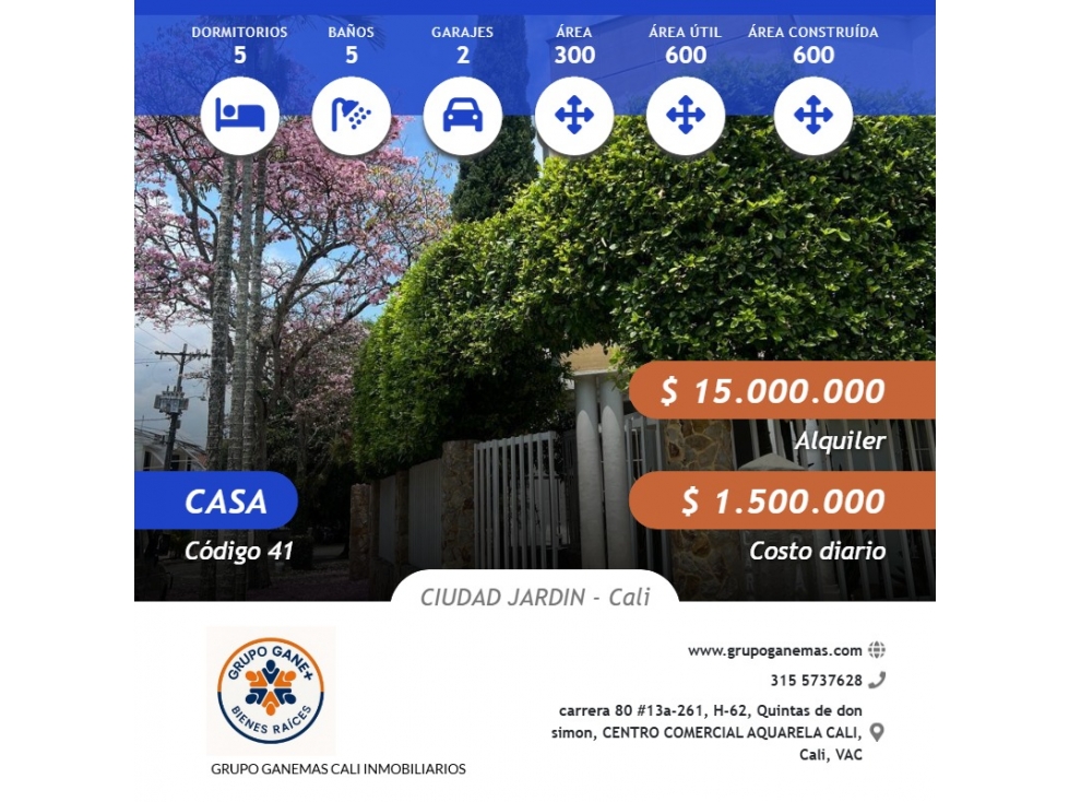 CASA EN CALI ARRIENDO O POR TEMPORADAS CIUDAD JARDÍN - 1