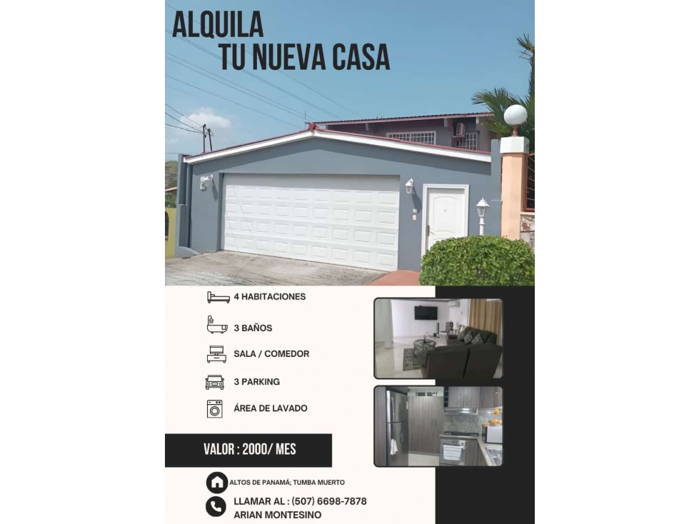 ALQUILER DE CASA EN ALTOS DE PANAMA
