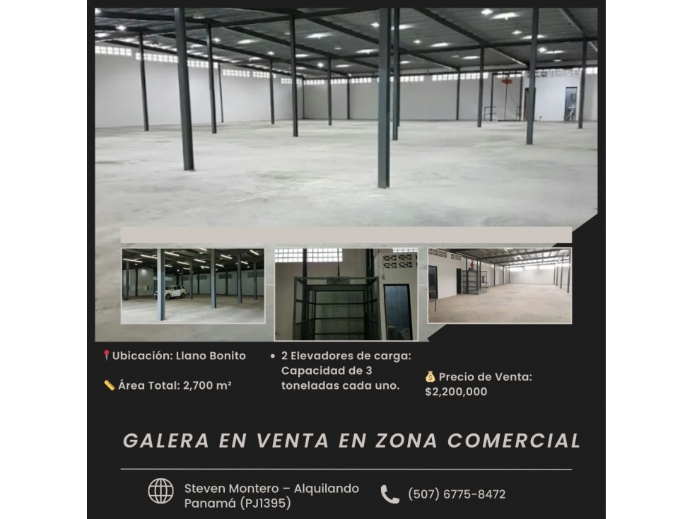 Se vende galera en llano Bonito