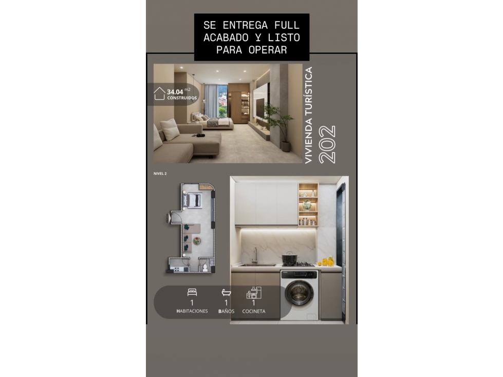 Vendo apartaestudio amoblado listo para estrenar en Diciembre 2026