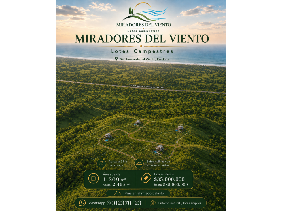 VENTA DE AMPLIOS LOTES EN SAN BERNARDO DEL VIENTO - 1