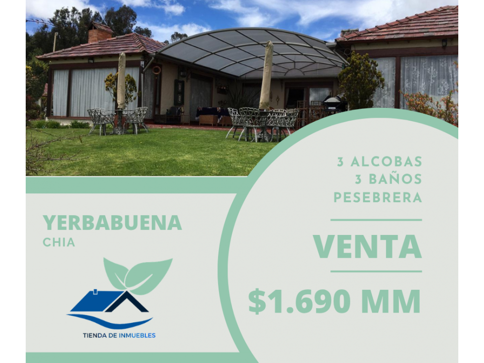 VENTA - CASA EN YERBABUENA - 3 ALCOBAS