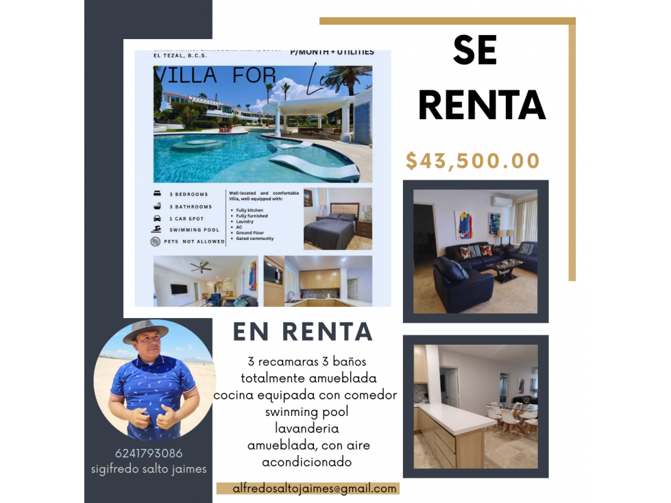 se remta hermosa casa en villas neptuno cabo san lucas