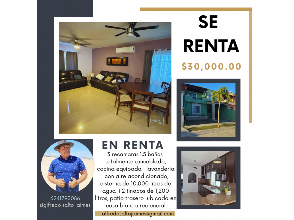 SE RENTA CASA EN RECIDENCIAL CASA BLANCA