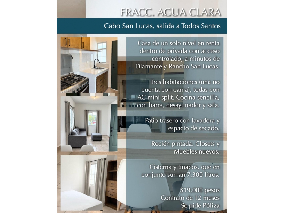 Casa en Renta Fraccionamiento Agua Clara, Cabo San Lucas