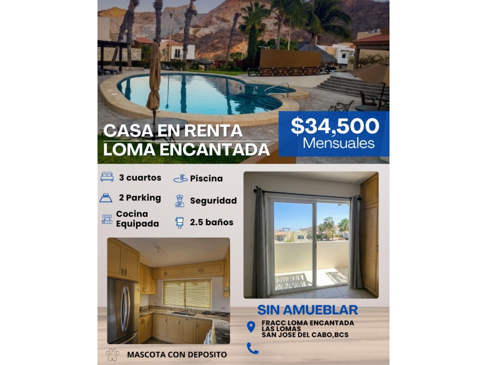 CASA EN RENTA LOMA ENCANTADA, SAN JOSE DEL CABO