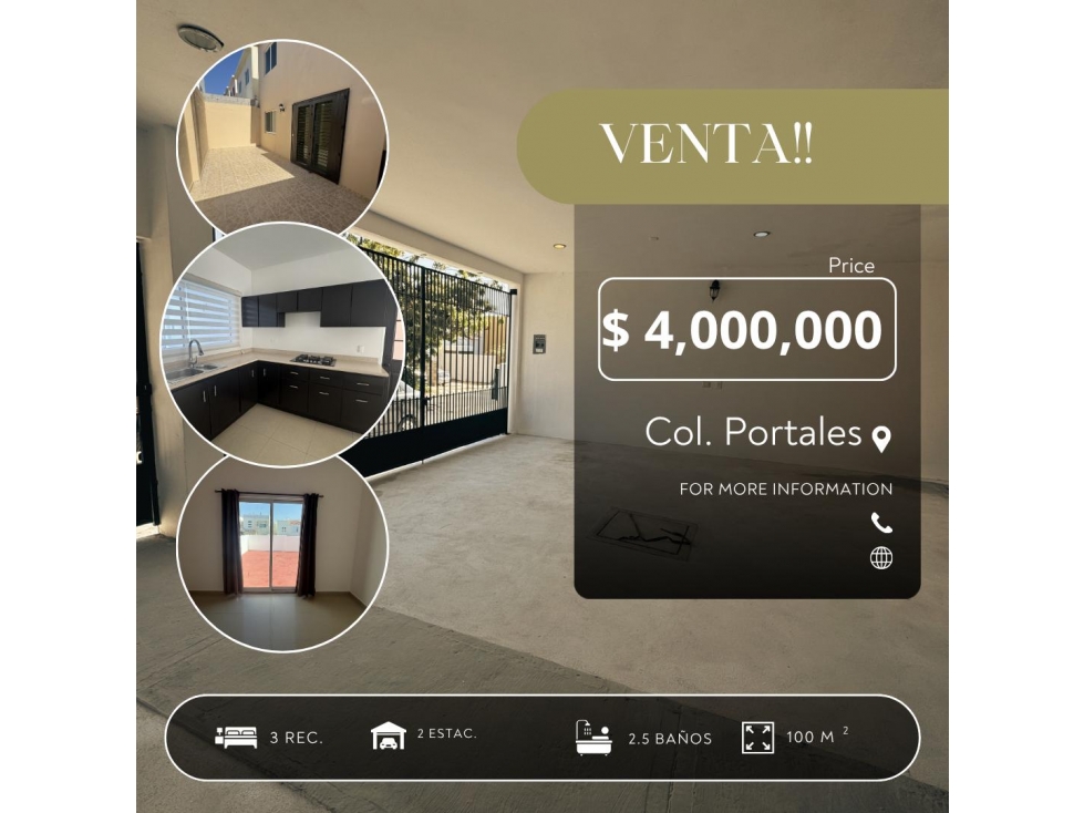 VENTA CASA PORTALES 3 HABITACIONES CSL, 4,000,000 MXN
