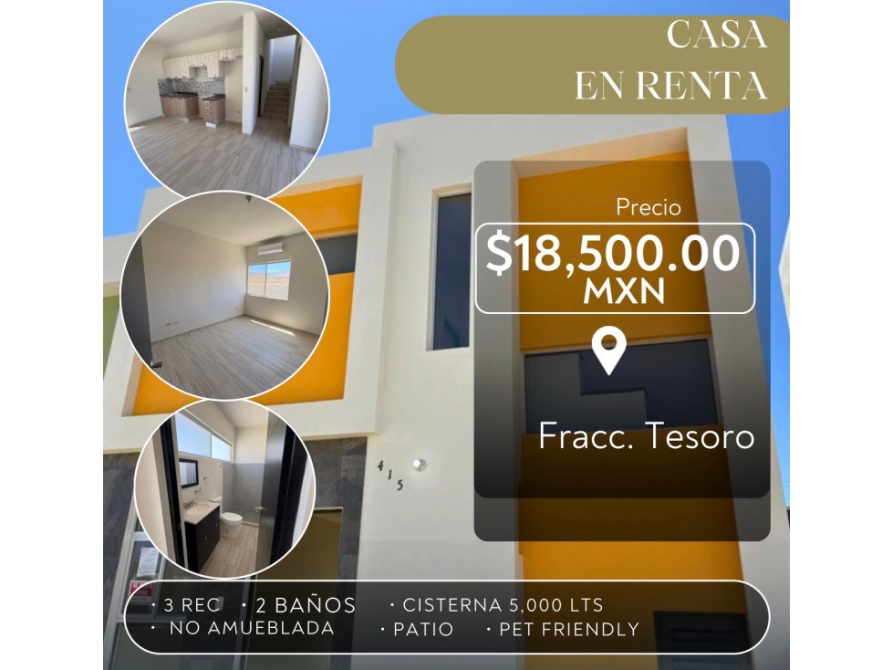 CASA EN RENTA FRACCIONAMIENTO EL TESORO CSL