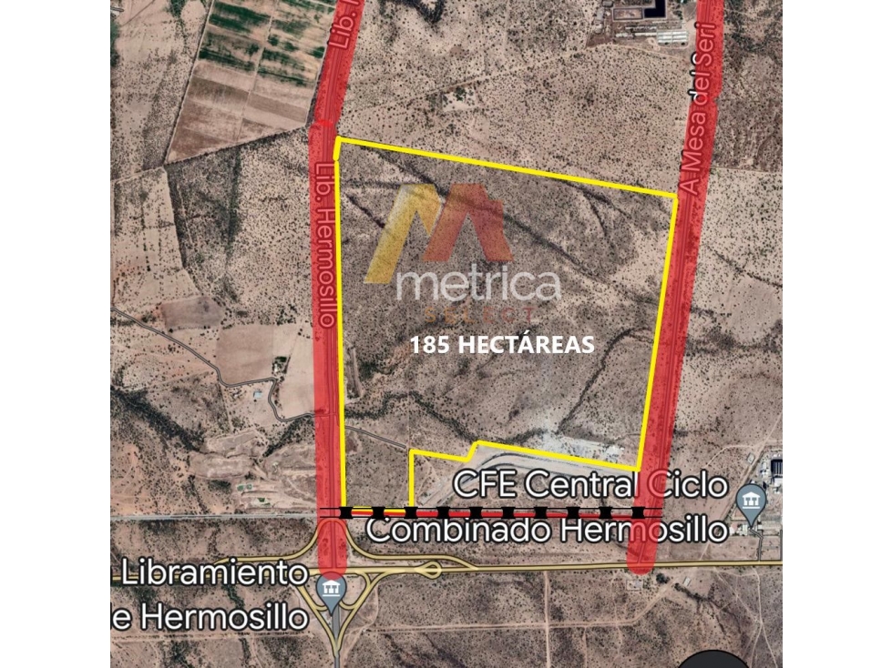 Terreno industrial de 185 HAS con vias del tren en Hermosillo