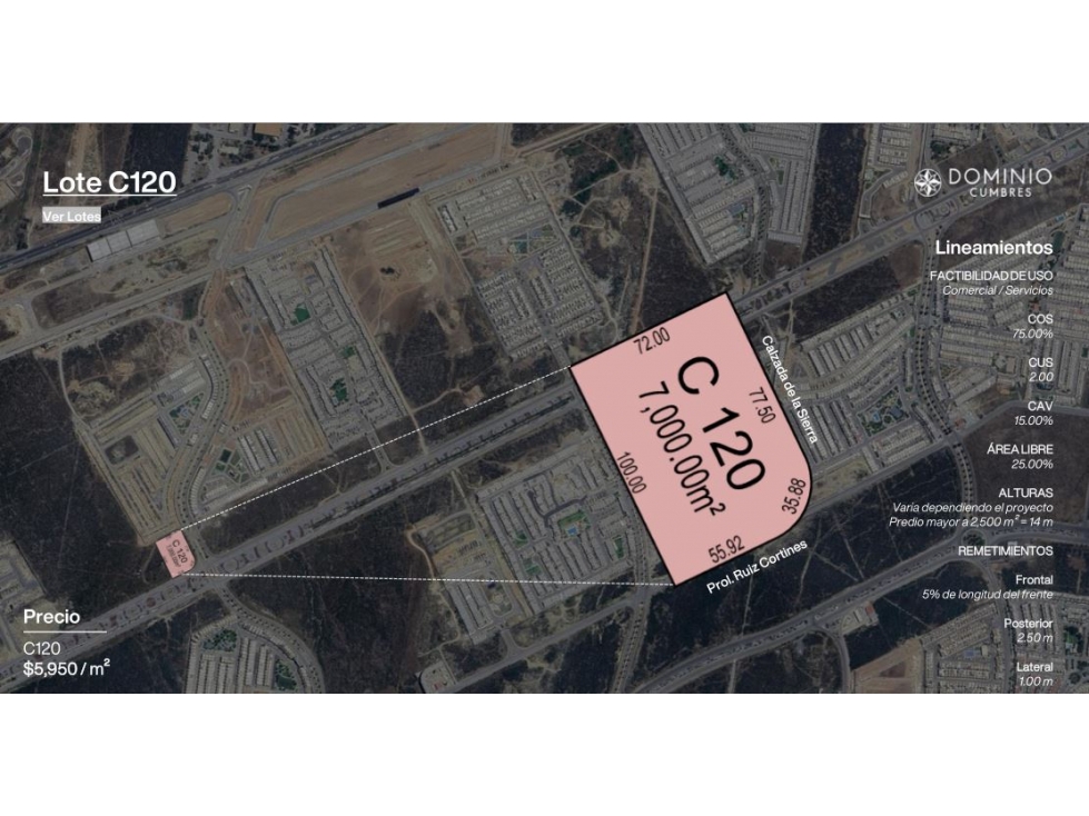 OPORTUNIDAD TERRENOS VENTA COMERCIALES DOMINIO CUMBRES 7000 m2 — foto 4