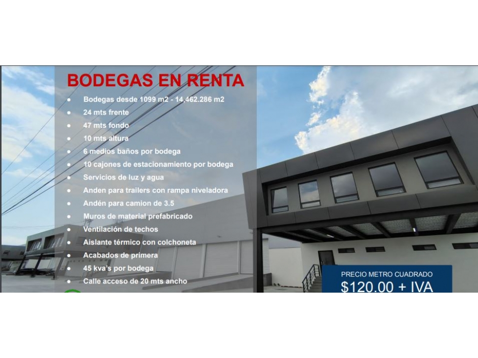 BODEGAS NUEVAS RENTA CARR LAREDO 1241 HASTA 14.000 M 2 $ 120 M2 - 3