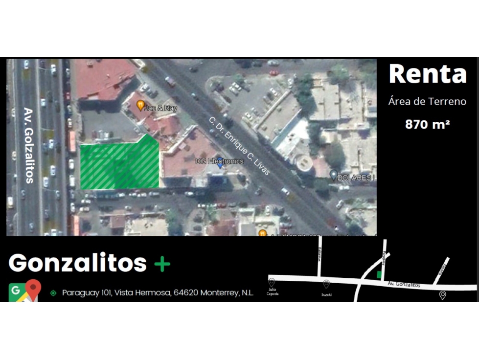 RENTA DE TERRENO EN AREA MITRAS EN VISTA HERMOSA 870 M 2 $ 174.000 - 2