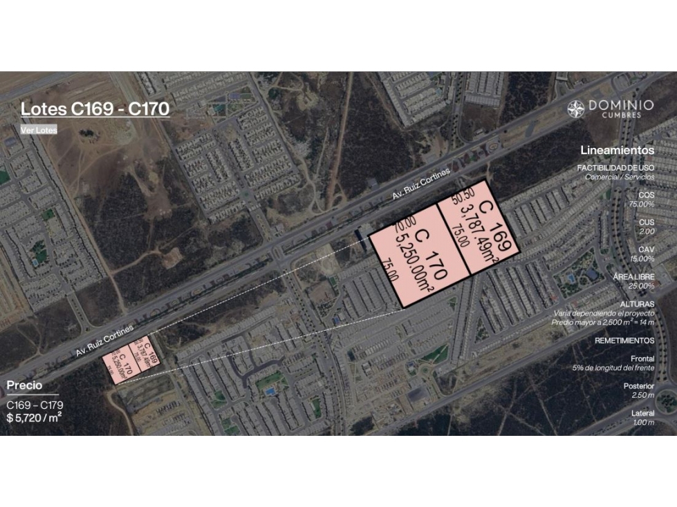 OPORTUNIDAD TERRENOS VENTA COMERCIALES DOMINIO CUMBRES 5250 M2