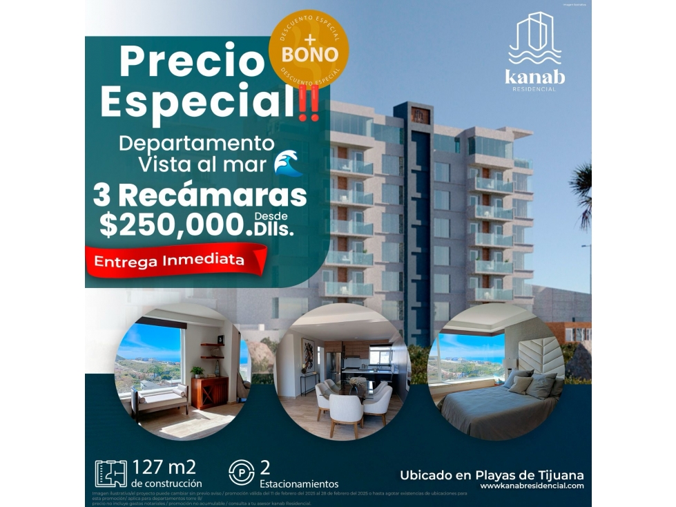 DEPARTAMENTO EN VENTA CON VISTA AL MAR EN KANAB RESIDENCIAL DESDE