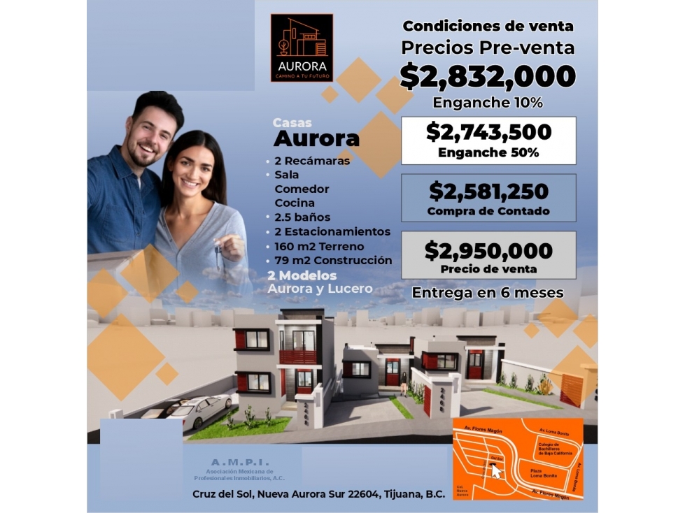 PREVENTA CASAS MODELO AURORA Y/O LUCERO EN TIJUANA