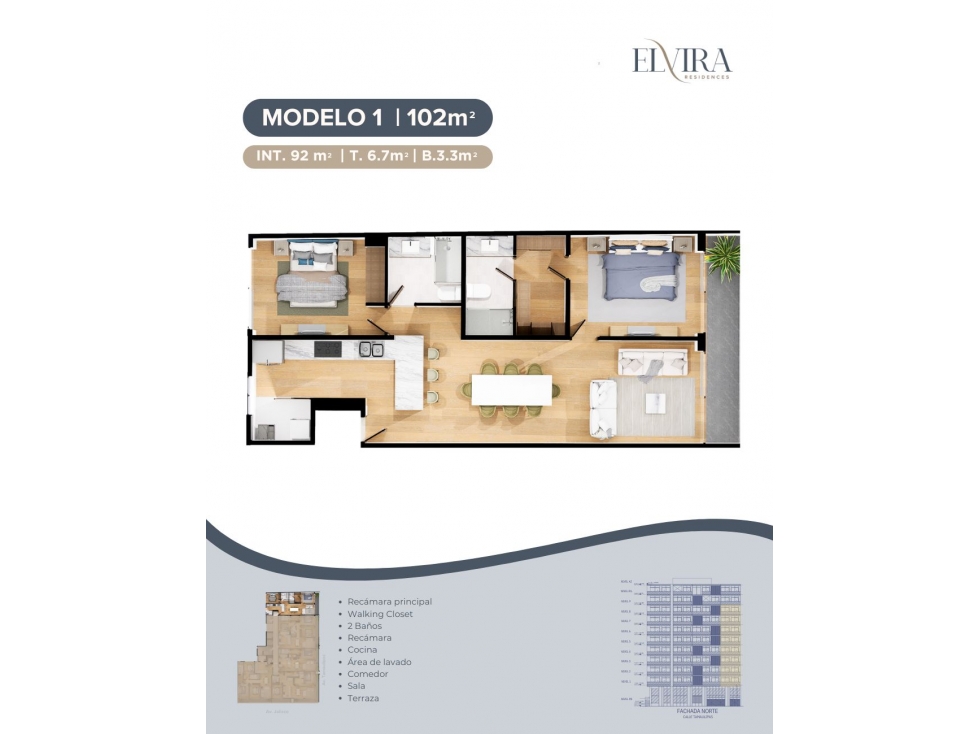 DEPTO. EN VENTA MODELO 1 DE 1 REC EN ELVIRA RESIDENCES TIJUANA DESDE — foto 2