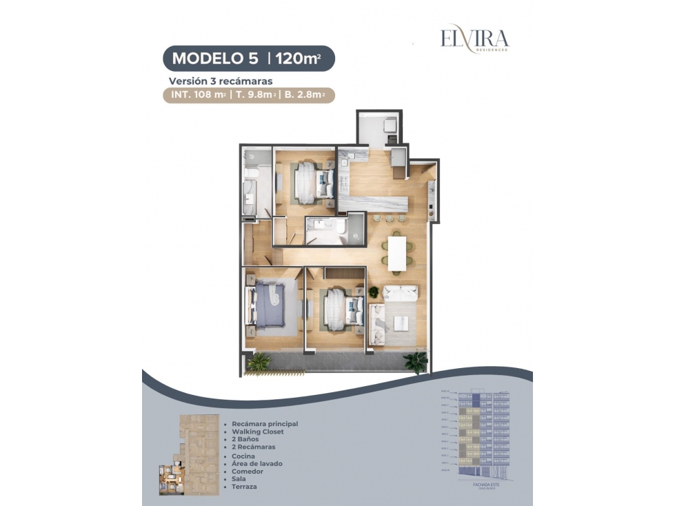 DEPTO. EN VENTA MODELO 5 DE 3 REC. EN ELVIRA RESIDENCES TIJUANA DESDE — foto 2