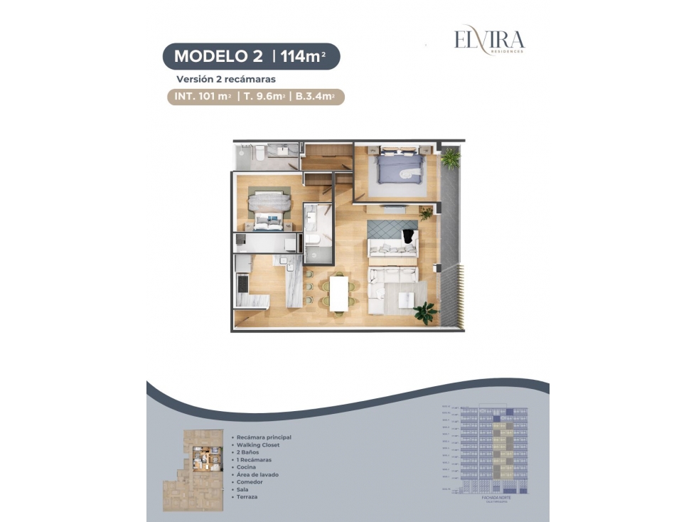 DEPTO. EN VENTA MODELO 2 DE 2 REC. EN ELVIRA RESIDENCES TIJUANA DESDE — foto 2