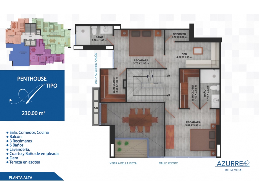 APARTAMENTO PENTHOUSE 230m2 3 RECAMARAS BELLA VISTA PH AZURRE — foto 4