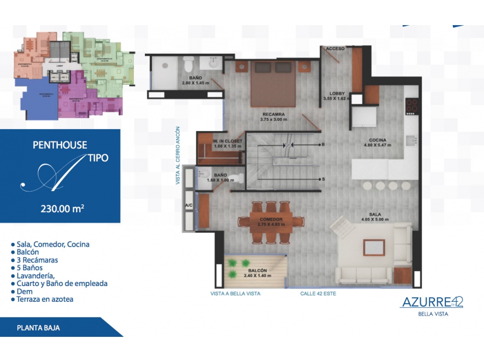 APARTAMENTO PENTHOUSE 230m2 3 RECAMARAS BELLA VISTA PH AZURRE — foto 3