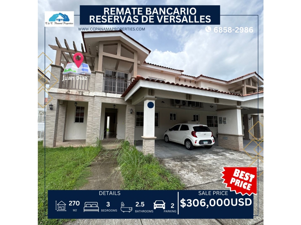 CASA EN VENTA -RESERVAS DE VERSALLES - REMATE BANCARIO