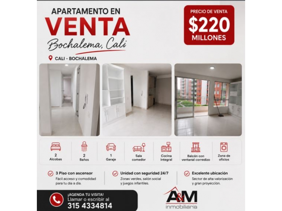 VENTA DE APARTAMENTO PISO 3 BOCHALEMA CALI