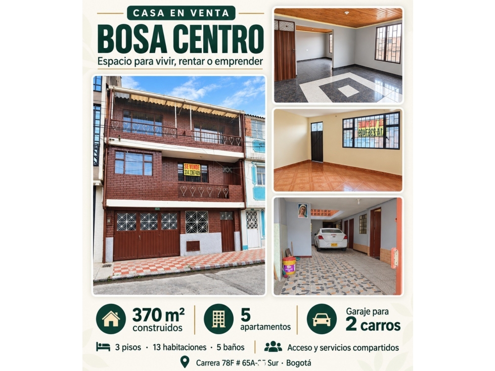CASA EN VENTA BOSA CENTRO