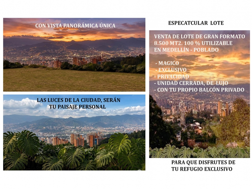 venta lote Medellin poblado unidad cerrada vista panorámica luxury