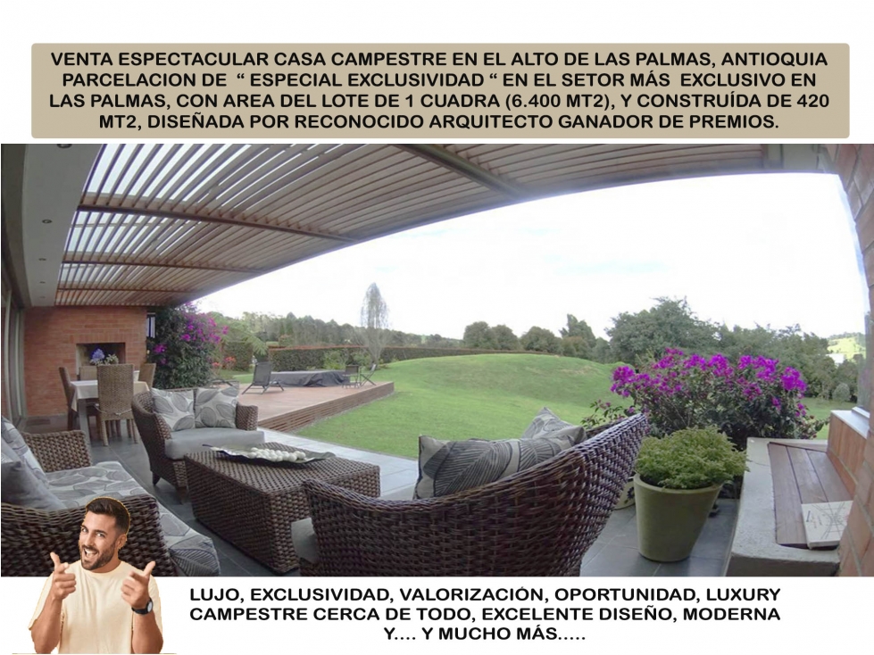 venta casa campestre Medellin palmas indiana 6.400 m2 parcelación