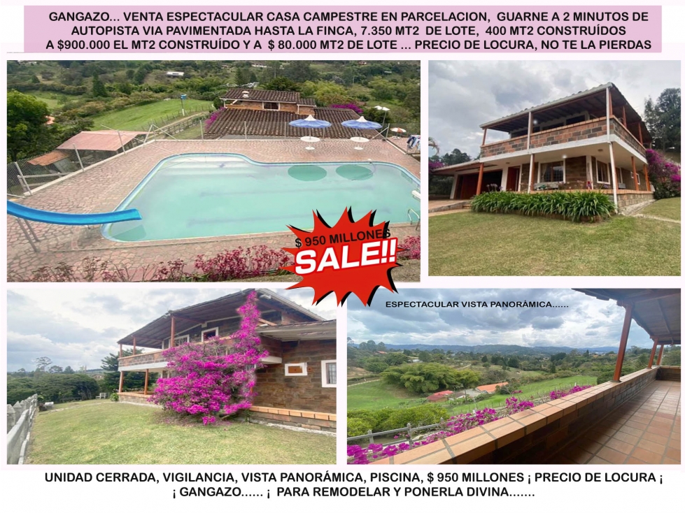 Venta casa campestre finca parcelación guarne autopista recibo escucho