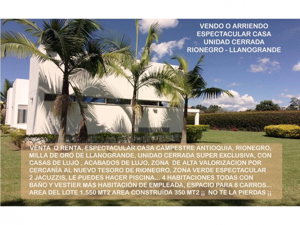Venta arriendo casa campestre parcelación Rionegro llanogrande luxury - 1