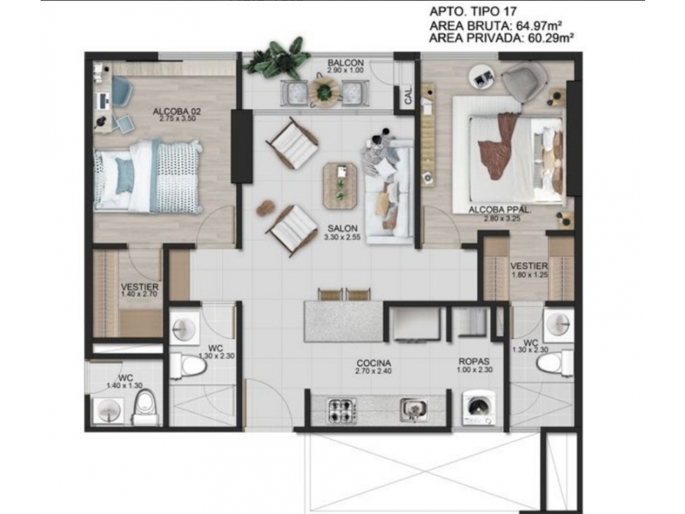 Apartamento en venta en Rionegro 65,0 m², 2 hab — foto 3