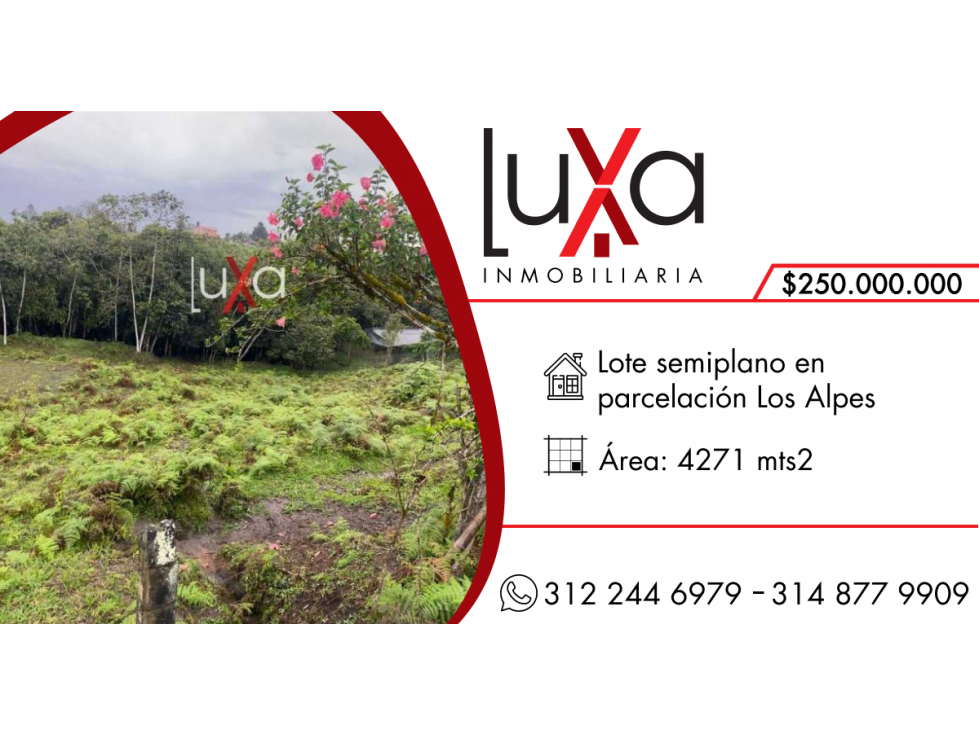 LUXA VENDE HERMOSO LOTE SEMIPLANO PARCELACION LOS ALPES. - 1